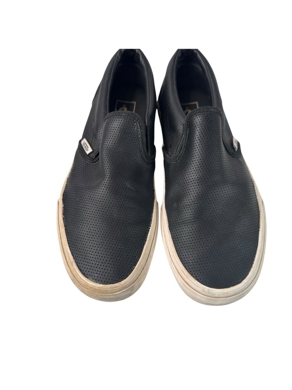 Vans Off The Wall Black Perforated Leather Slip On Sneakers Women 10 Men 8.5